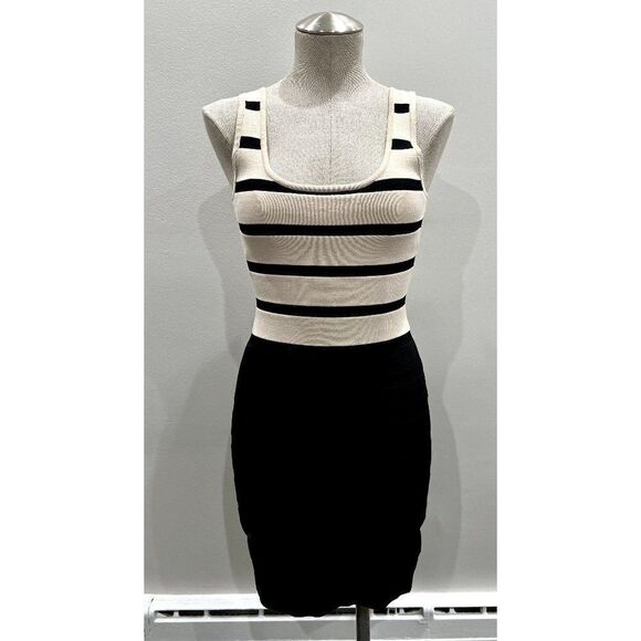 Mango Striped Black and Beige Bandage Tank Dress Size S - Picture 1 of 3